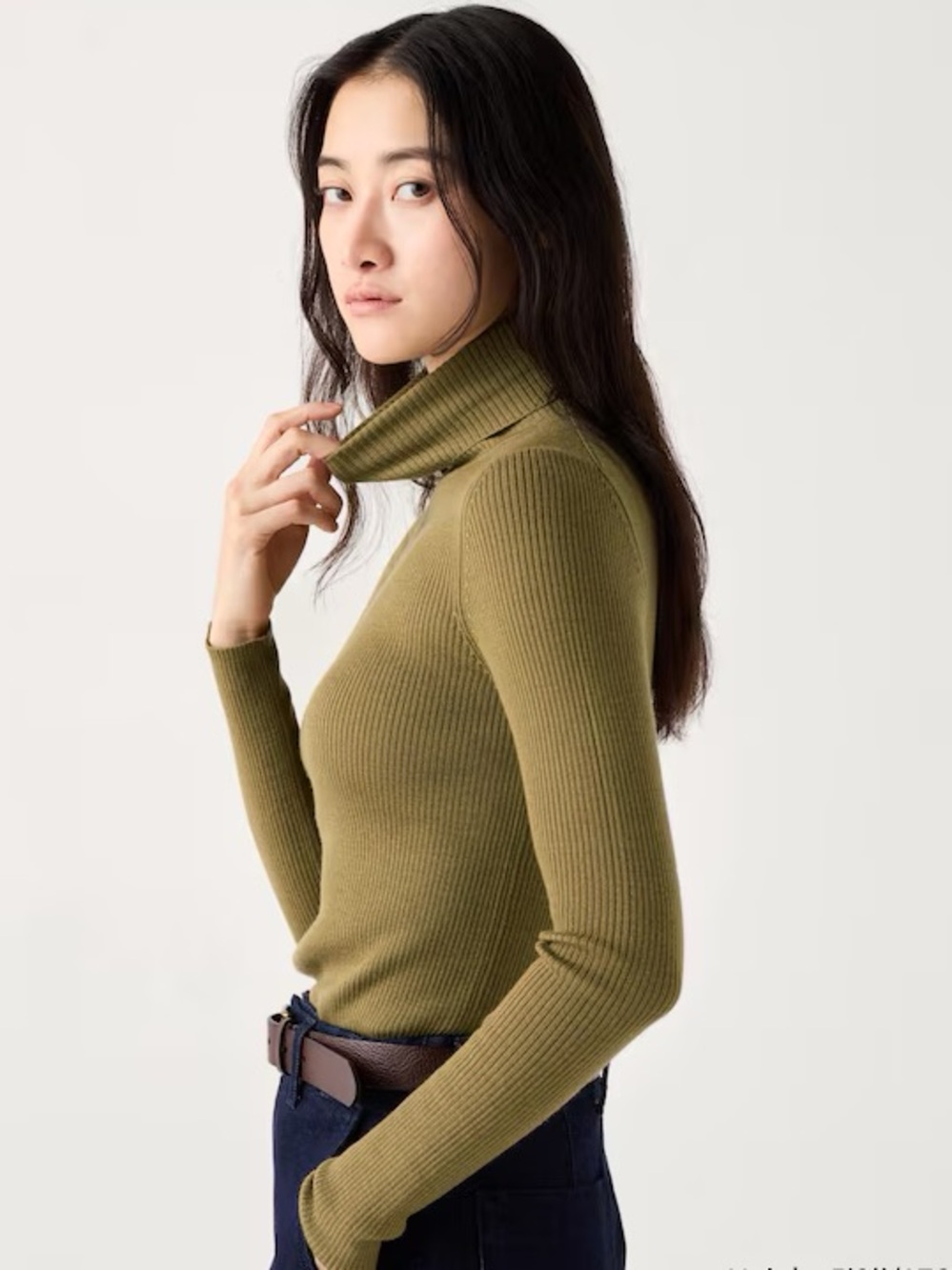 Merino wool soft UNIQLO Olive Green Ribbed Turtleneck Sweater
